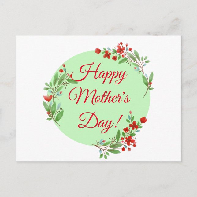 Cartão Postal Dia de as mães de flores vermelhas aquarela (Frente)
