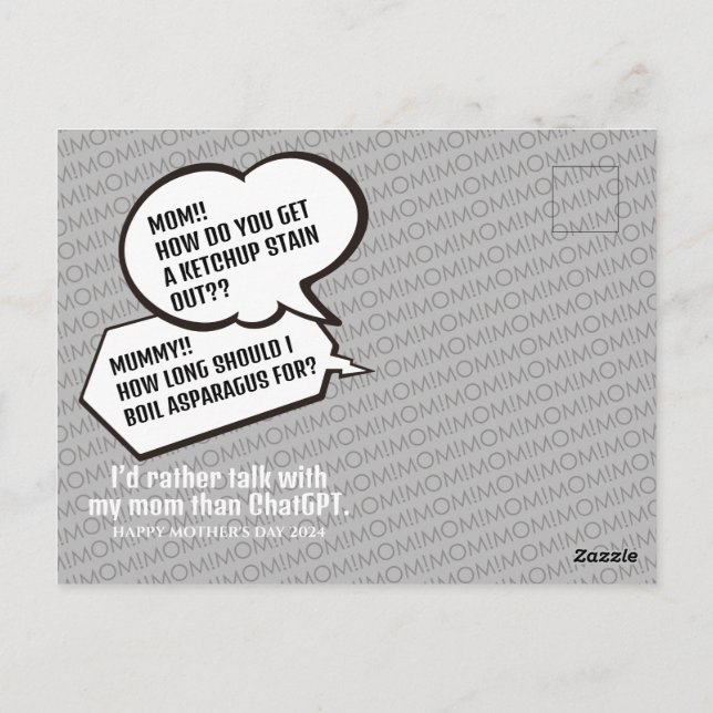 Cartão Postal Dia de as mães engraçado de brincadeira obrigado c (Verso)