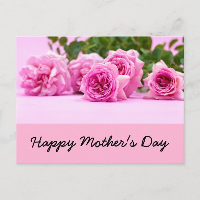 Cartão Postal Dia de as mães feliz com rosas rosa (Frente)