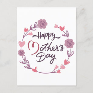 Cartão Postal Dia de as mães Feliz Corações Florais Buquê