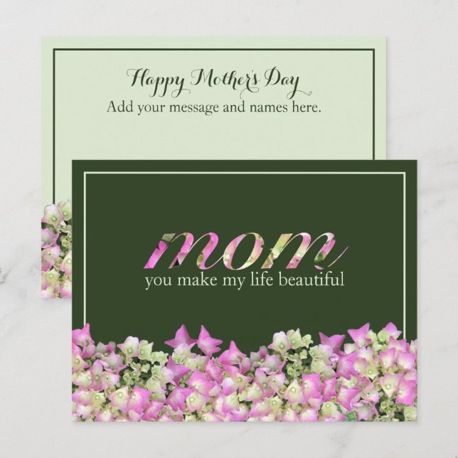 Cartão Postal Dia de as mães Feliz Floral Rosa Verde Personaliza (Frente/Verso)