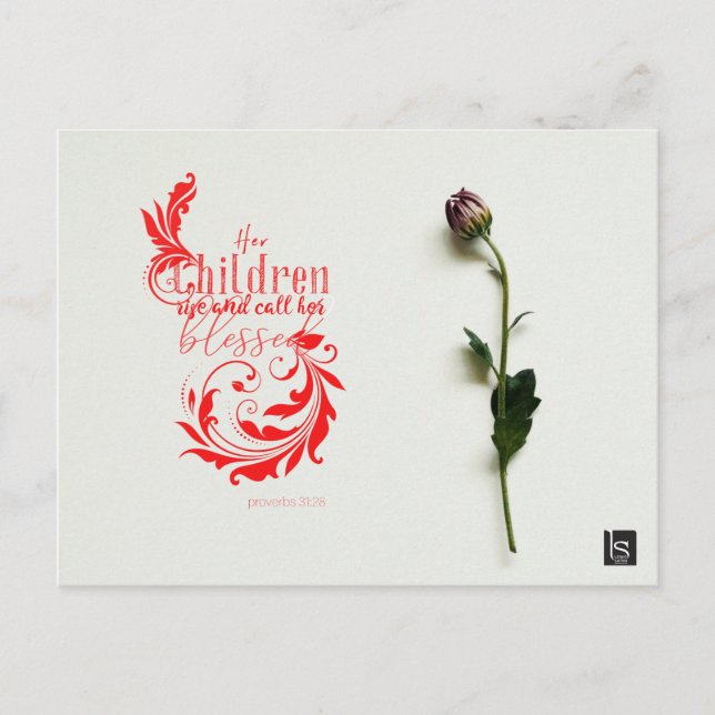Cartão Postal Dia de as mães Feliz (Provérbios 31:28-31) (Frente)