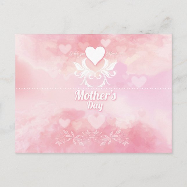 Cartão Postal Dia de as mães rosa suave e branco (Frente)