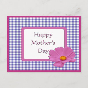 Cartão Postal Dia de as mães Roxo e Design Gingham
