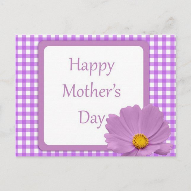 Cartão Postal Dia de as mães Roxo Gingham (Frente)