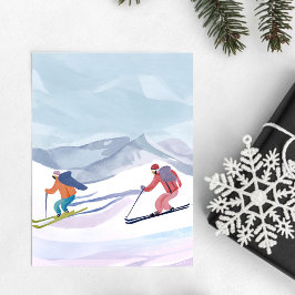 Cartão Postal Dia de Esqui | Montanha de Inverno em Aquarela