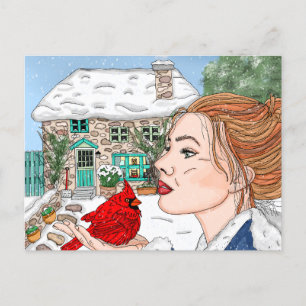 Cartão Postal Dia de inverno desenhado à mão, Algodão inglês