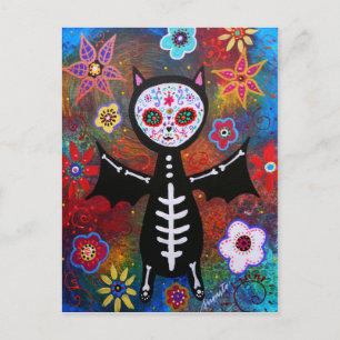 Cartão Postal Dia de los Muertos Bat por Prisarts