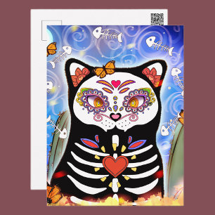 Cartão Postal Dia De Los Muertos Black Cat