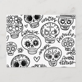 Cartão Postal Dia De Los Muertos - Coloração de Peles de Açúcar