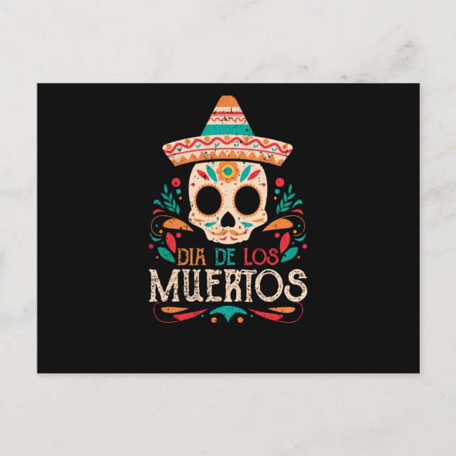 Cartão Postal Dia de Los Muertos do Crânio do México Morto (Frente)