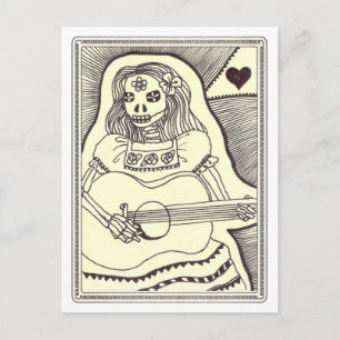 Cartão Postal Dia de Los Muertos Girl com violão