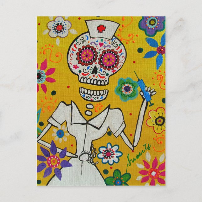 Cartão Postal Dia de los Muertos Nurse (Frente)