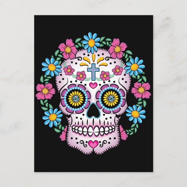Cartão Postal Dia de los Muertos Skull (Frente)