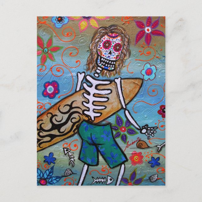 Cartão Postal Dia de los Muertos SURFER (Frente)
