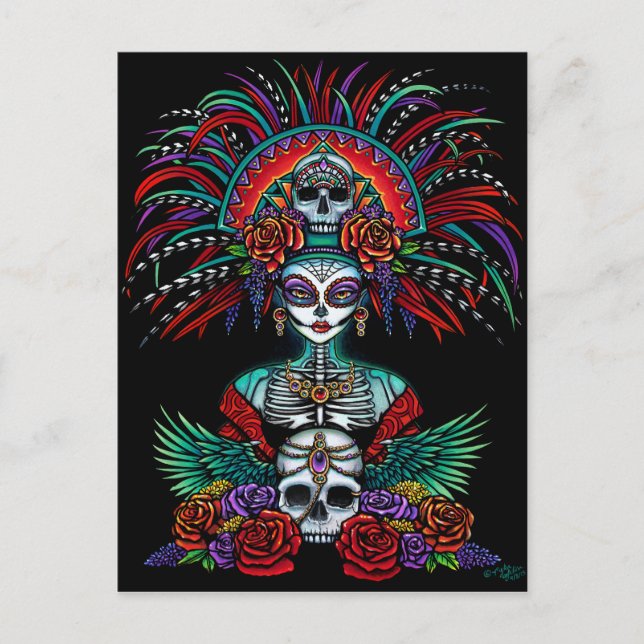 Cartão Postal Dia De Muertos Suger Skull Mictecacihuatl (Frente)
