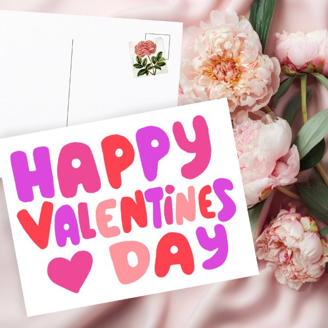 Cartão Postal Dia de os namorados Bble Letters Groovy Curvy Retr (Valentines Day Bubble Letters Groovy Curvy Retro Postcard
)