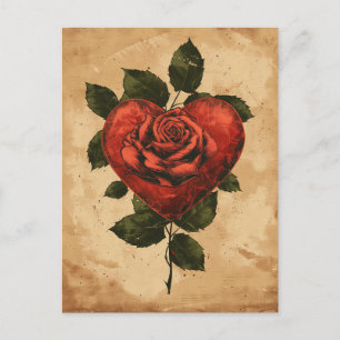 Cartão Postal Dia de os namorados de Amor com Coração e Rosa