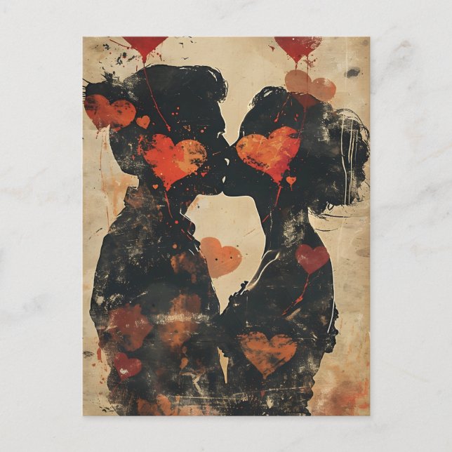 Cartão Postal Dia de os namorados de beijos de casal (Frente)