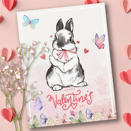 Cartão Postal Dia de os namorados de coelhinhos cor-de-rosa e bo
