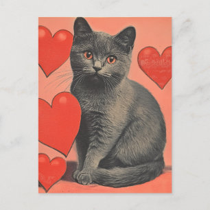 Cartão Postal Dia de os namorados de vintagem do gato Chartreux