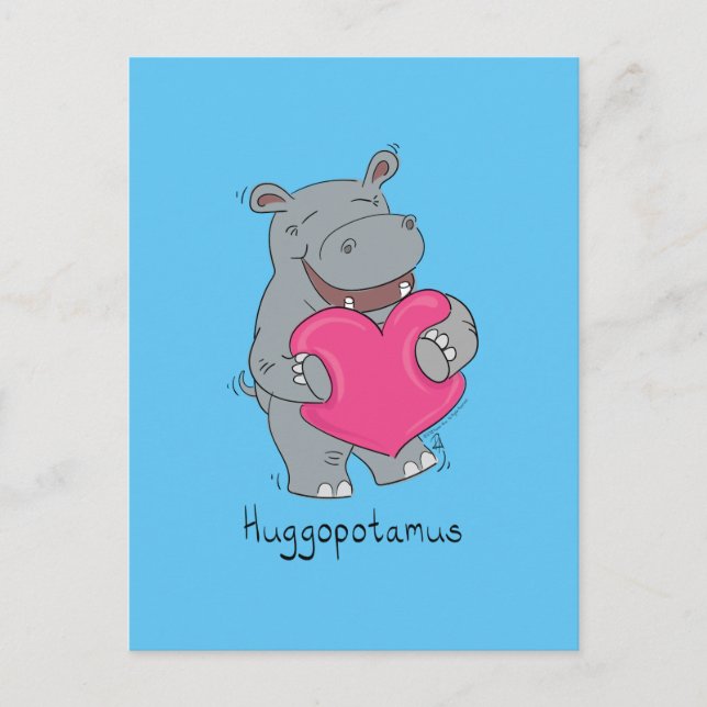 Cartão Postal Dia de os namorados Huggopotamus Hippo Cartão-post (Frente)