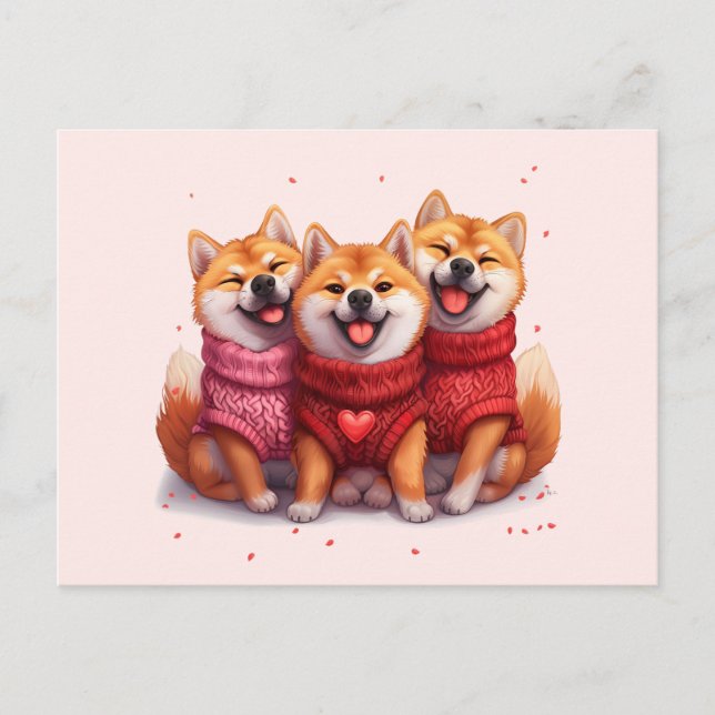 Cartão Postal Dia de os namorados Shiba Inu Dogs (Frente)