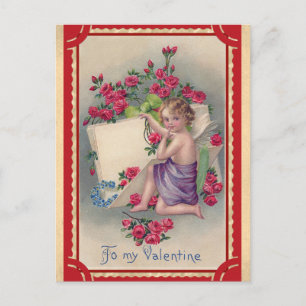 Cartão Postal Dia de os namorados Vintage Cóctil Vitoriano Rosa
