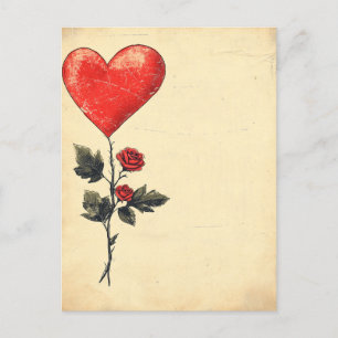 Cartão Postal Dia de os namorados Vintage Rosa HeartvLove
