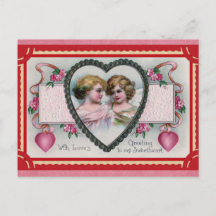 Cartão Postal Dia de os namorados Vintage Vitoriian Angel Saudaç