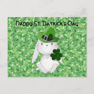 Cartão Postal Dia de Patrick com Bunny Irlandês, shamrock bg