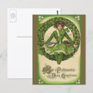 Cartão Postal Dia de Patrick, Lass Irlandês em uma Terra