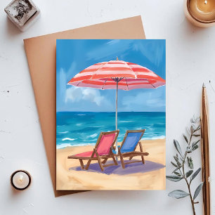 Cartão Postal Dia de Praia em Cape Cod   Oceano em Aquarela MA