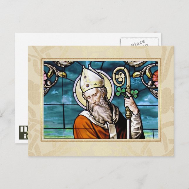 Cartão Postal Dia de São Patrício Abençoa Cartão-Postal Religios (Frente/Verso)