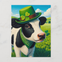 Cartão Postal Dia de São Patrício Adorável Vaca Preto e Branco