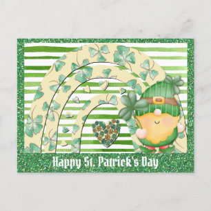 Cartão Postal Dia de São Patrício Cute Gnomo Green Shamrock