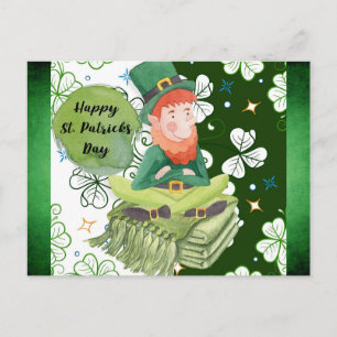Cartão Postal Dia de São Patrício Duende Irlandês Trevo Verde