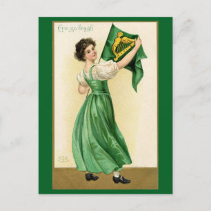 Cartão Postal Dia de São Patrício Erin Go Bragh Senhora Vintage