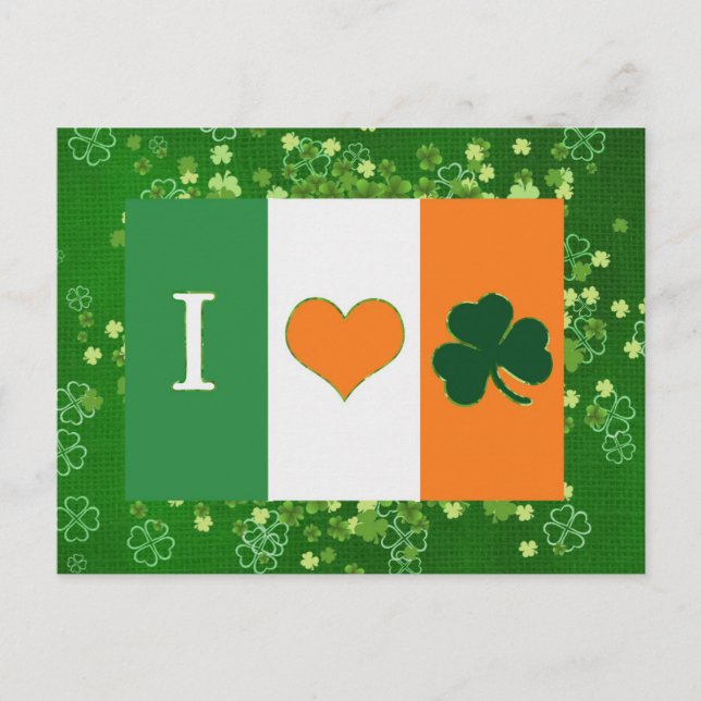 Cartão Postal Dia de São Patrício Green Shamrock Love (Frente)