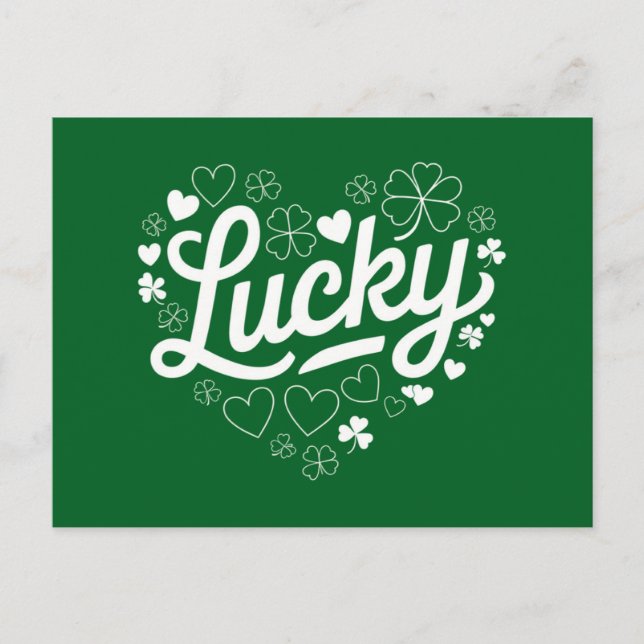 Cartão Postal Dia de São Patrício Heart Lucky Clover Shamrock (Frente)