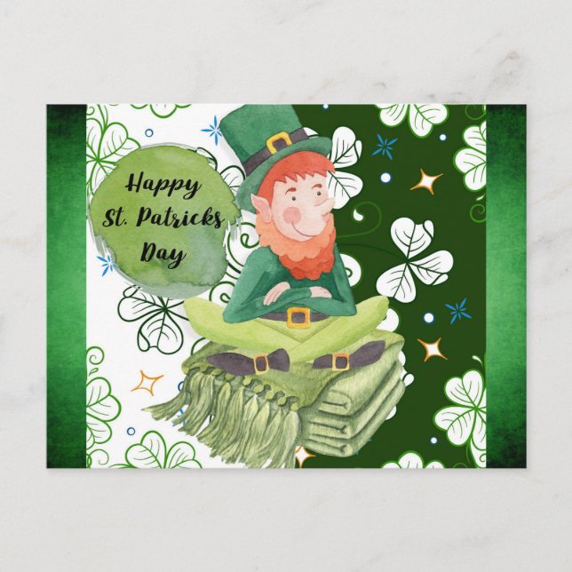 Cartão Postal Dia de São Patrício Irlandês Leprechaun Shamrock G (Frente)