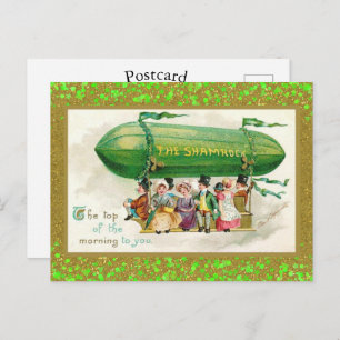 Cartão Postal Dia de São Patrício Irlandês Zeppelin Shamrocks Gl