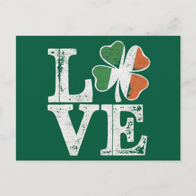 Cartão Postal Dia de São Patrício Love Lucky Irish Shamrock Gree (Frente)