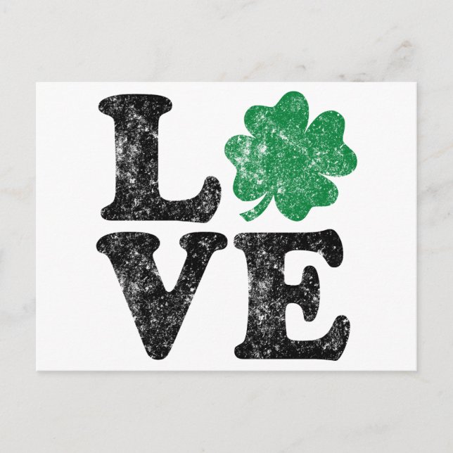 Cartão Postal Dia de São Patrício LOVE Shamrock Irish (Frente)