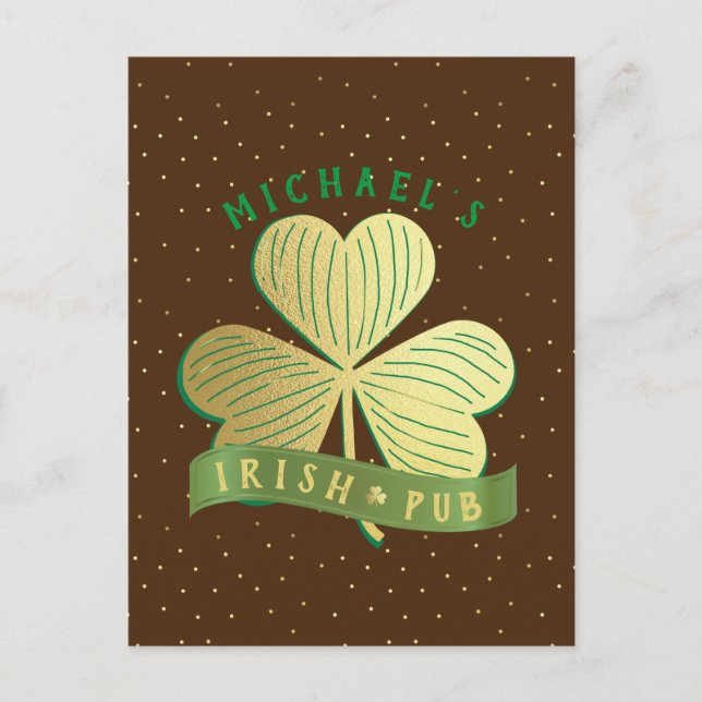 Cartão Postal Dia de São Patrício Shamrock Dourado com nome pers (Frente)