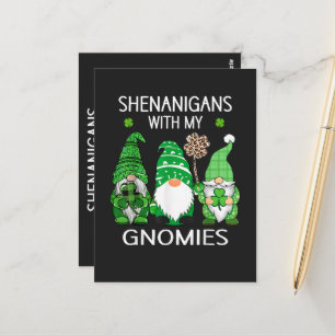 Cartão Postal Dia de São Patrício Shamrock Sortudo Gnomos Leopar