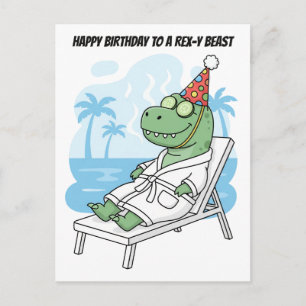 Cartão Postal Dia de Spa do Dinossauro Rex-y no Aniversário