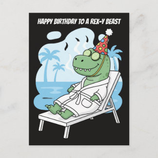Cartão Postal Dia de Spa do Dinossauro Rex-y no Aniversário