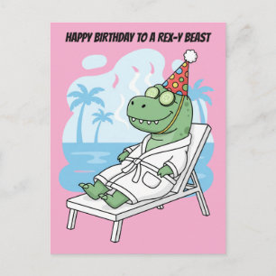 Cartão Postal Dia de Spa do Réptil Rex-y de Aniversário Dinossau