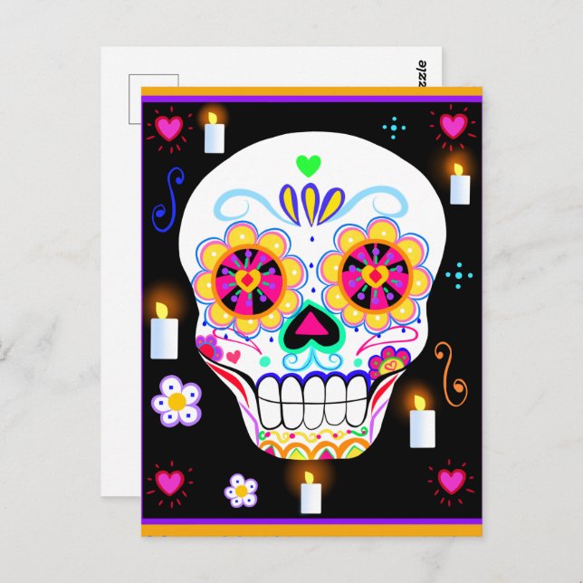 Cartão Postal Dia do Feriado Mexicano do Crânio do Açúcar Morto (Frente/Verso)